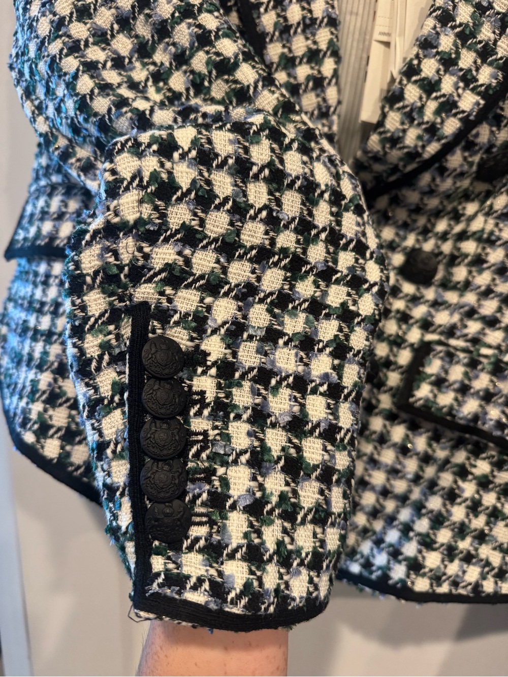 Veronica Beard Black and White Tweed Double-Breasted Blazer - Picture 3 of 4